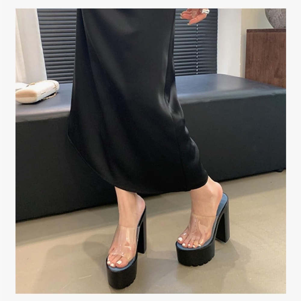 Cape Robbin Platform Chunky Heel Fashion Transparent Slip On High Heel Open Toe - Picture 14 of 14